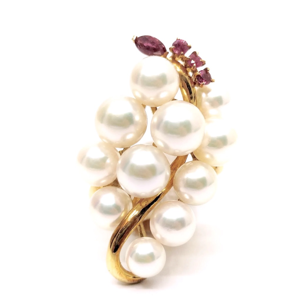 18k Yellow Gold Cluster Akoya With 0.10carat Ruby